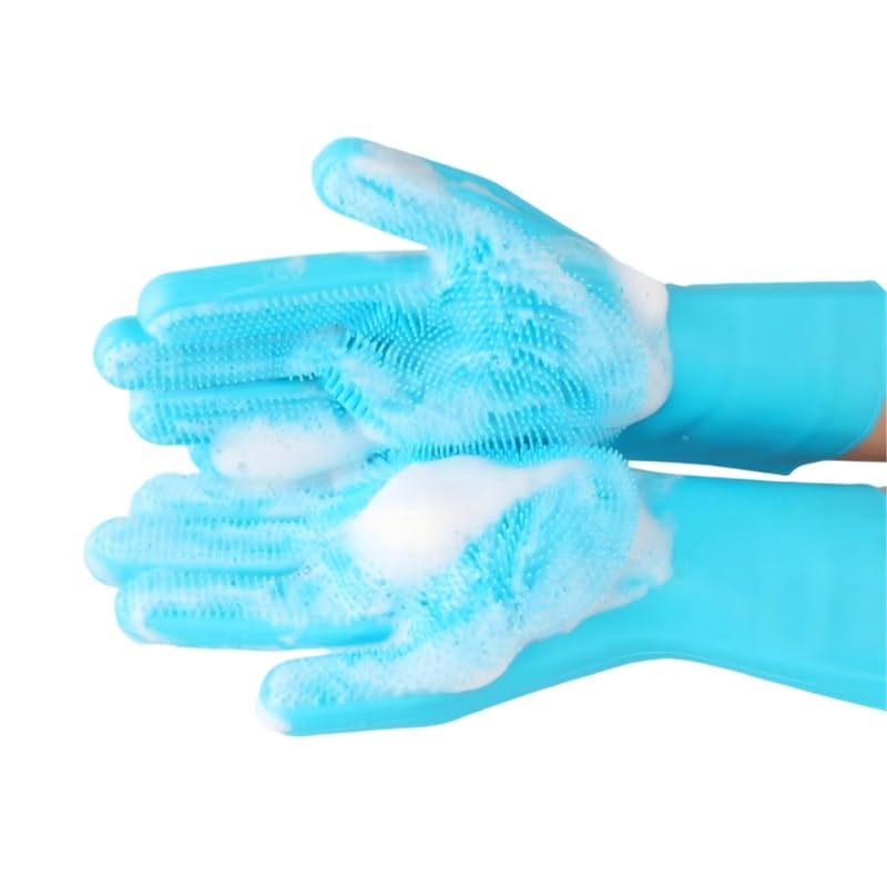 Airdminystion blue gloves provide easy visibility during grooming.