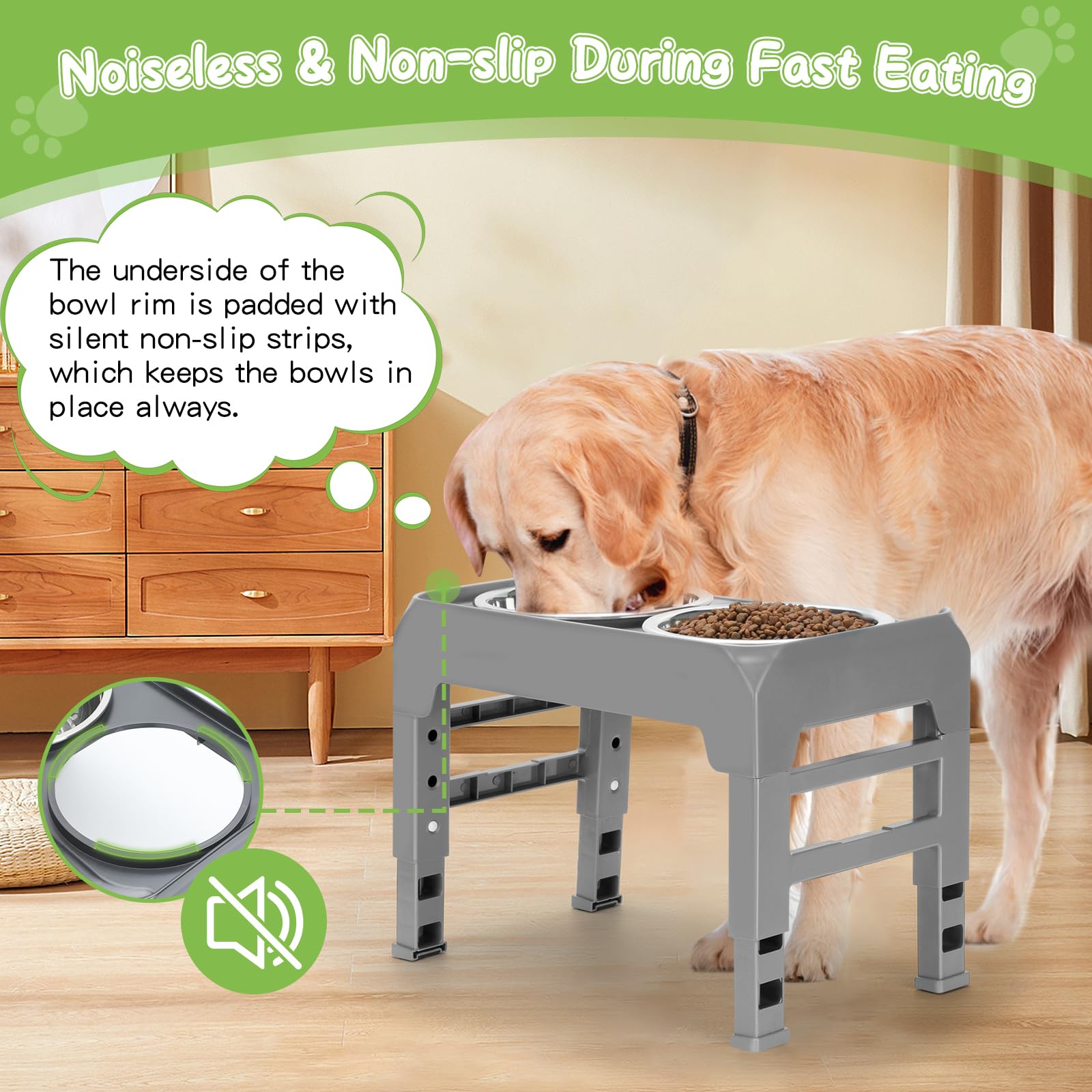 AIRMX anti-slip foot pads keep the stand stable during meals.