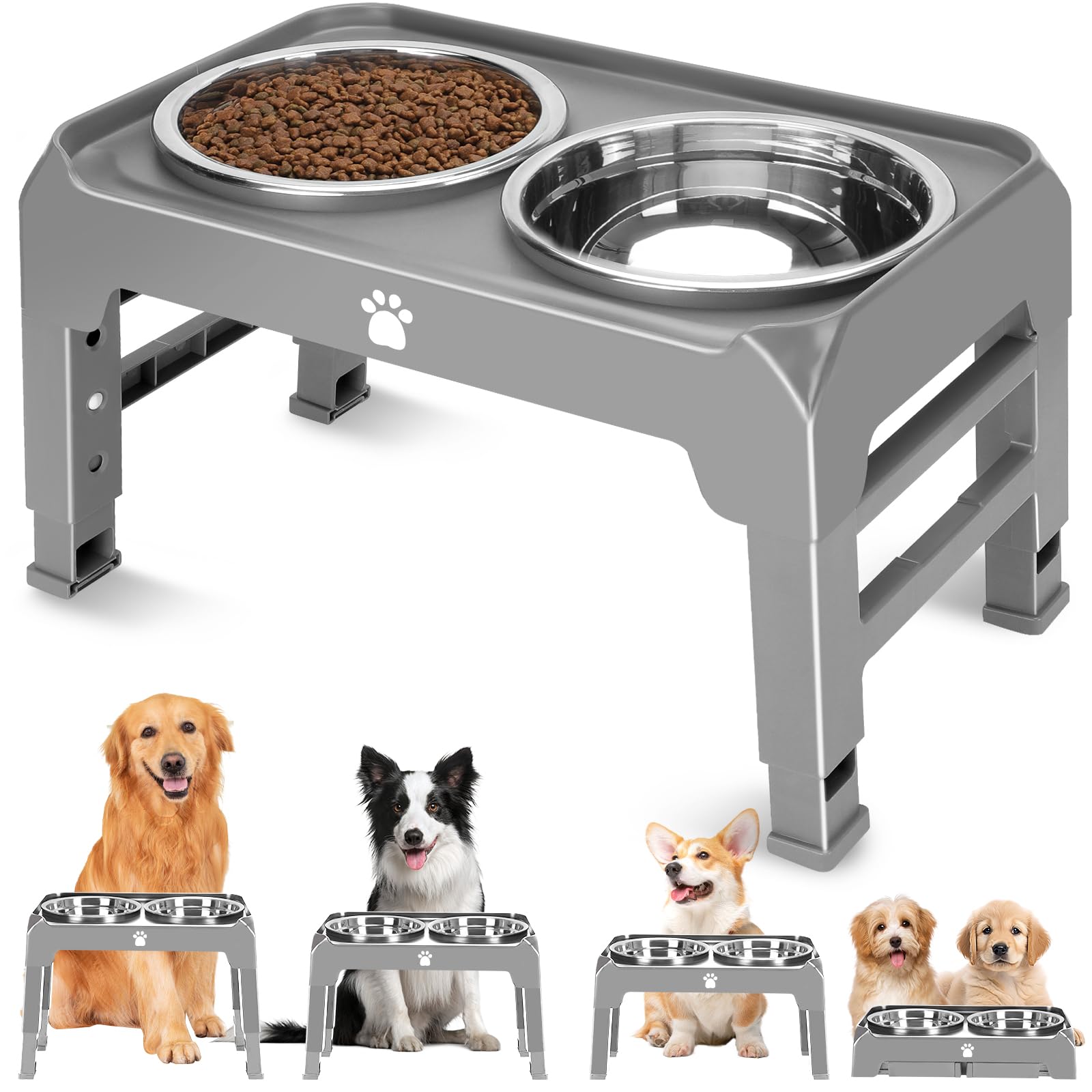 AIRMX elevated dog bowl stand grey with two bowls for ergonomic feeding.