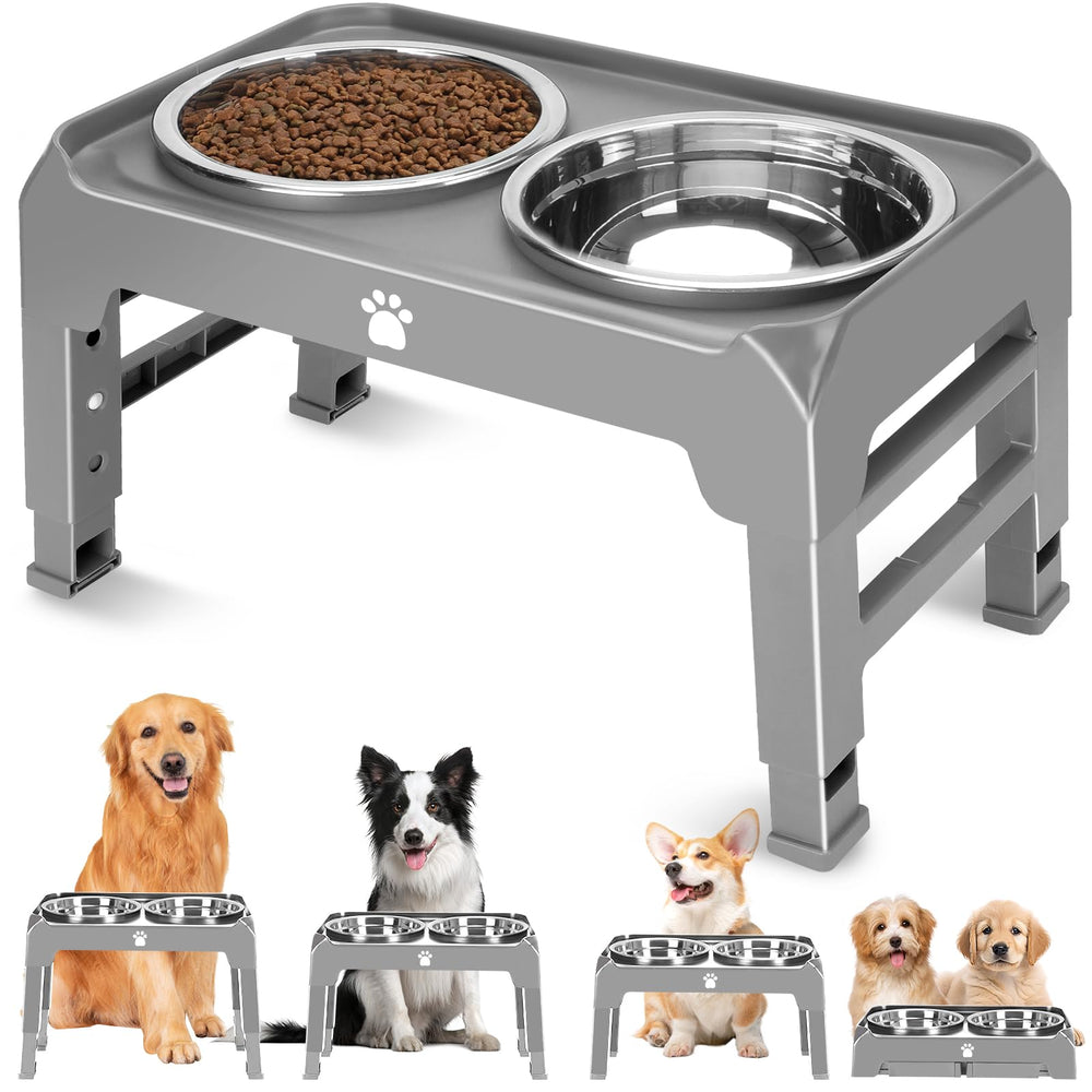AIRMX elevated dog bowl stand grey with two bowls for ergonomic feeding.