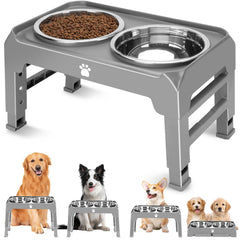AIRMX elevated dog bowl stand grey with two bowls for ergonomic feeding.