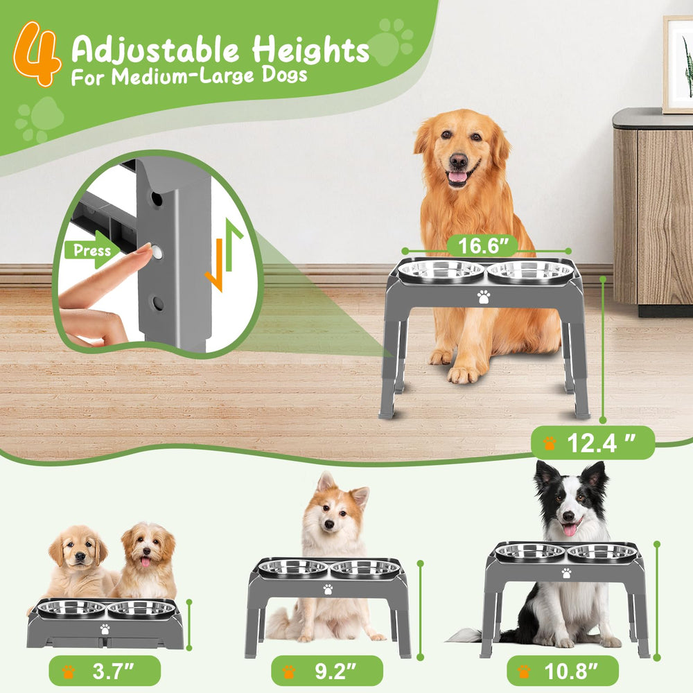 AIRMX foldable dog feeder stand shown in portable setup for travel.