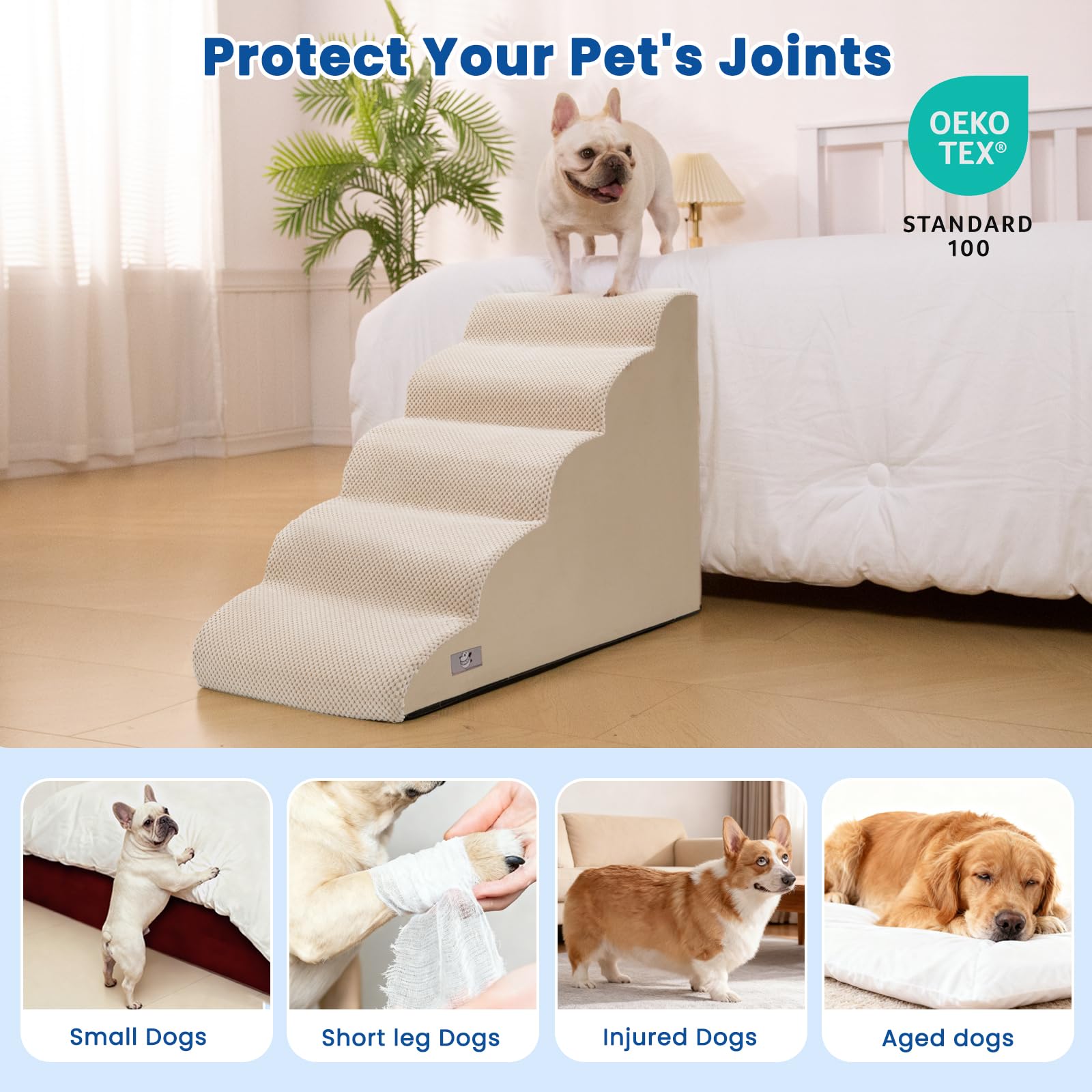 Airpanda 5 Step Dog Stairs beige removable-cover enables easy machine washing