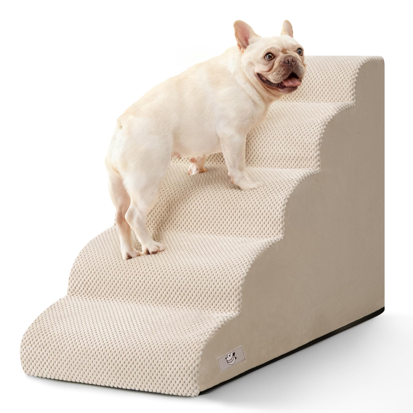 Airpanda 5 Step Dog Stairs beige top view helps small dogs reach beds safely