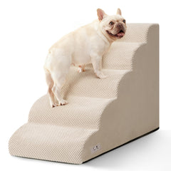 Airpanda 5 Step Dog Stairs beige top view helps small dogs reach beds safely