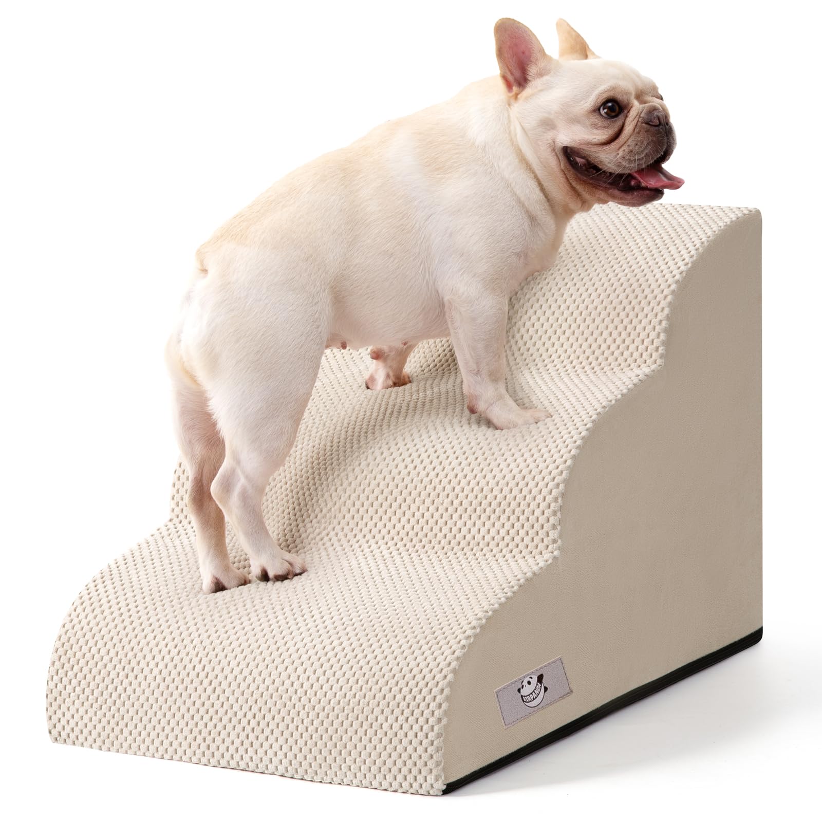 Airpanda dog stairs beige side view with a non-slip bottom for steady climbs.