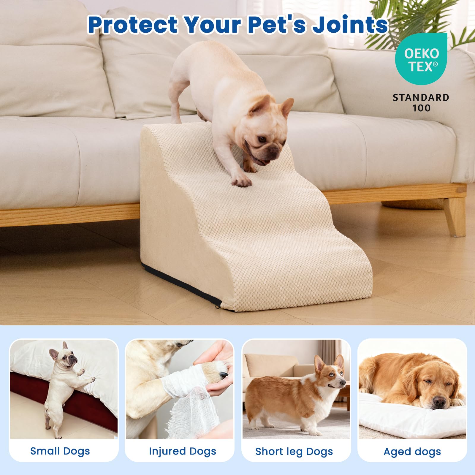 Airpanda dog stairs removable cover highlights machine-washable cleaning option.