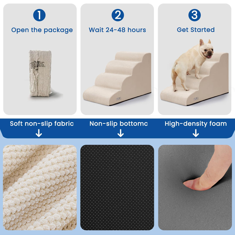 Airpanda dog steps vacuum-packaged for compact shipping and rapid expansion.