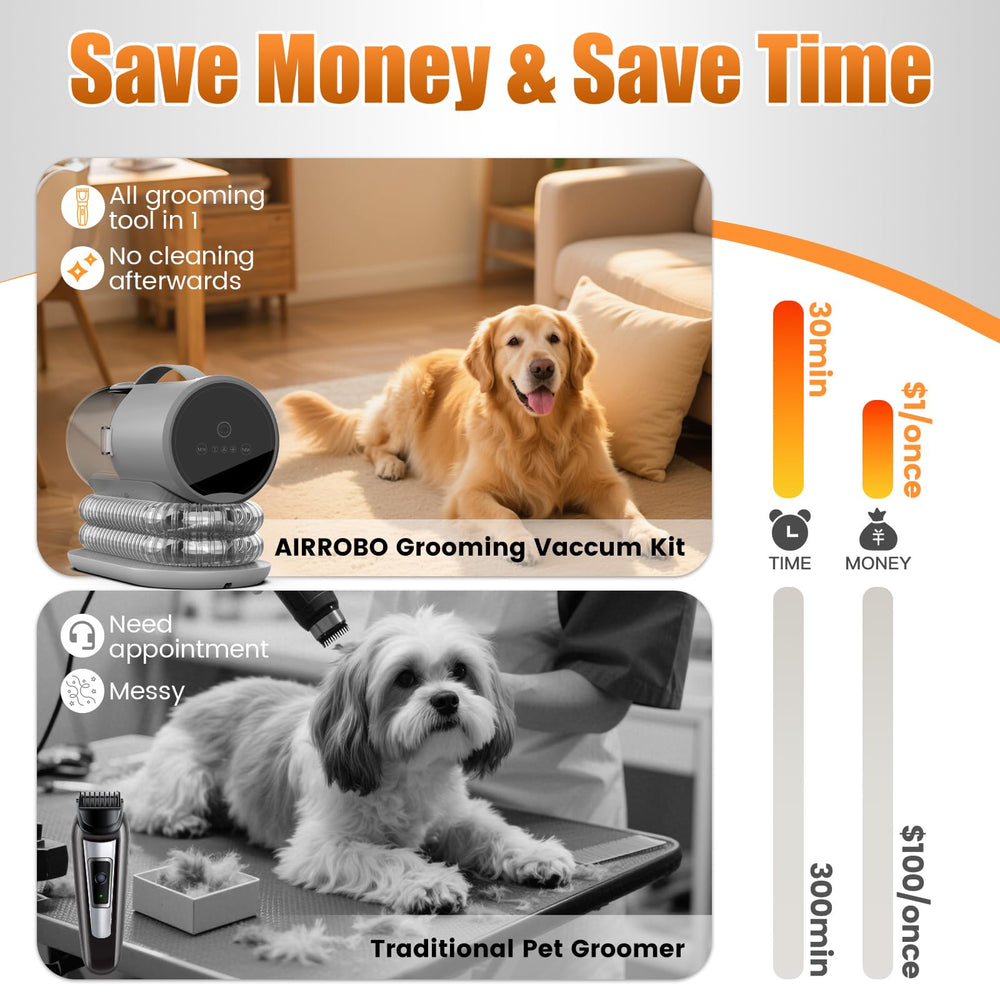 AIRROBO PG100 Plus 2L dust cup enables longer grooming without frequent emptying.
