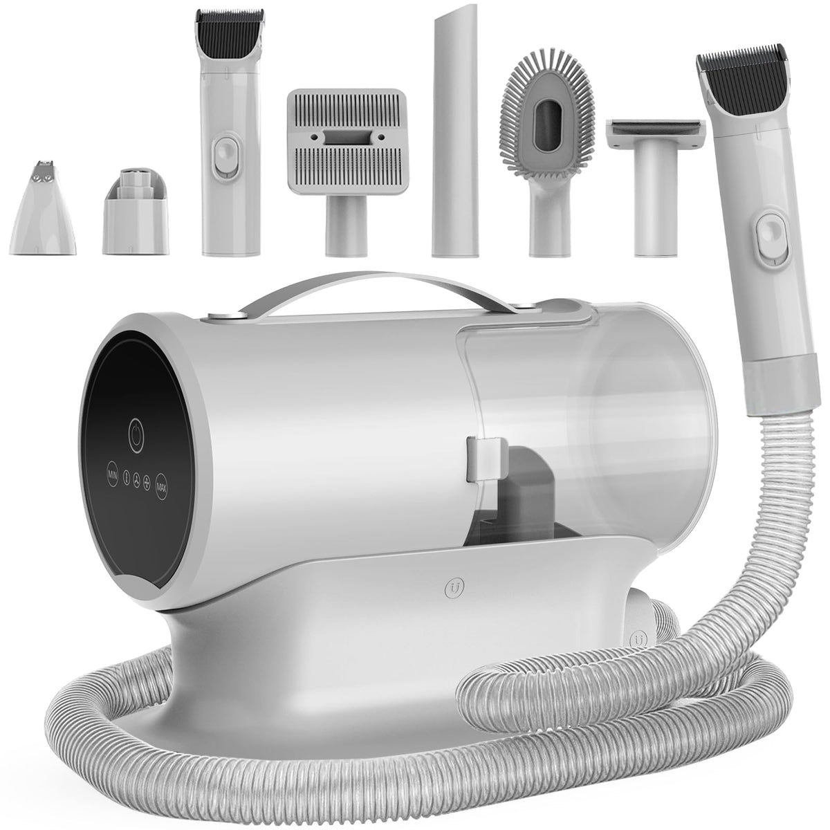 AIRROBO PG100 Plus dog grooming vacuum captures fur during grooming to reduce mess.