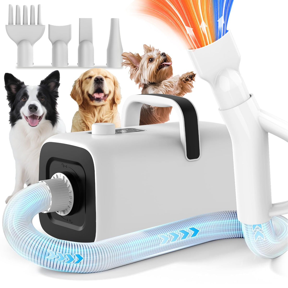 AIRROBO PGD100 dog dryer front view showing compact home grooming design.