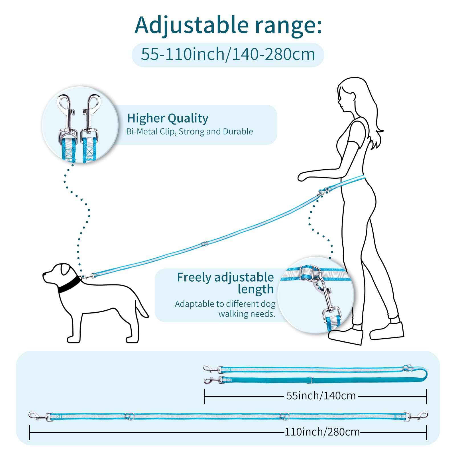 AIRUIDOG adjustable-length leash from 5.9 to 9.5 feet for versatile exploration.