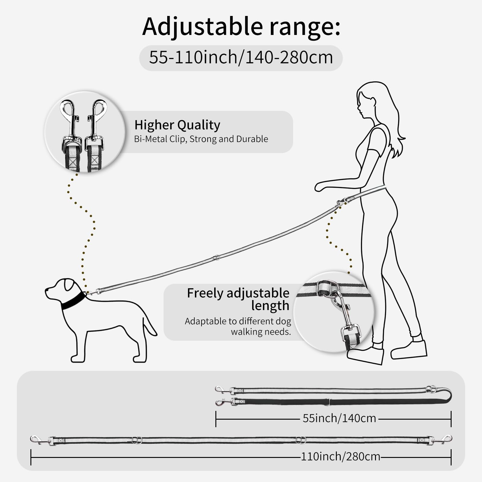 AirUiDog crossbody waist leash length adjustment for versatile walking