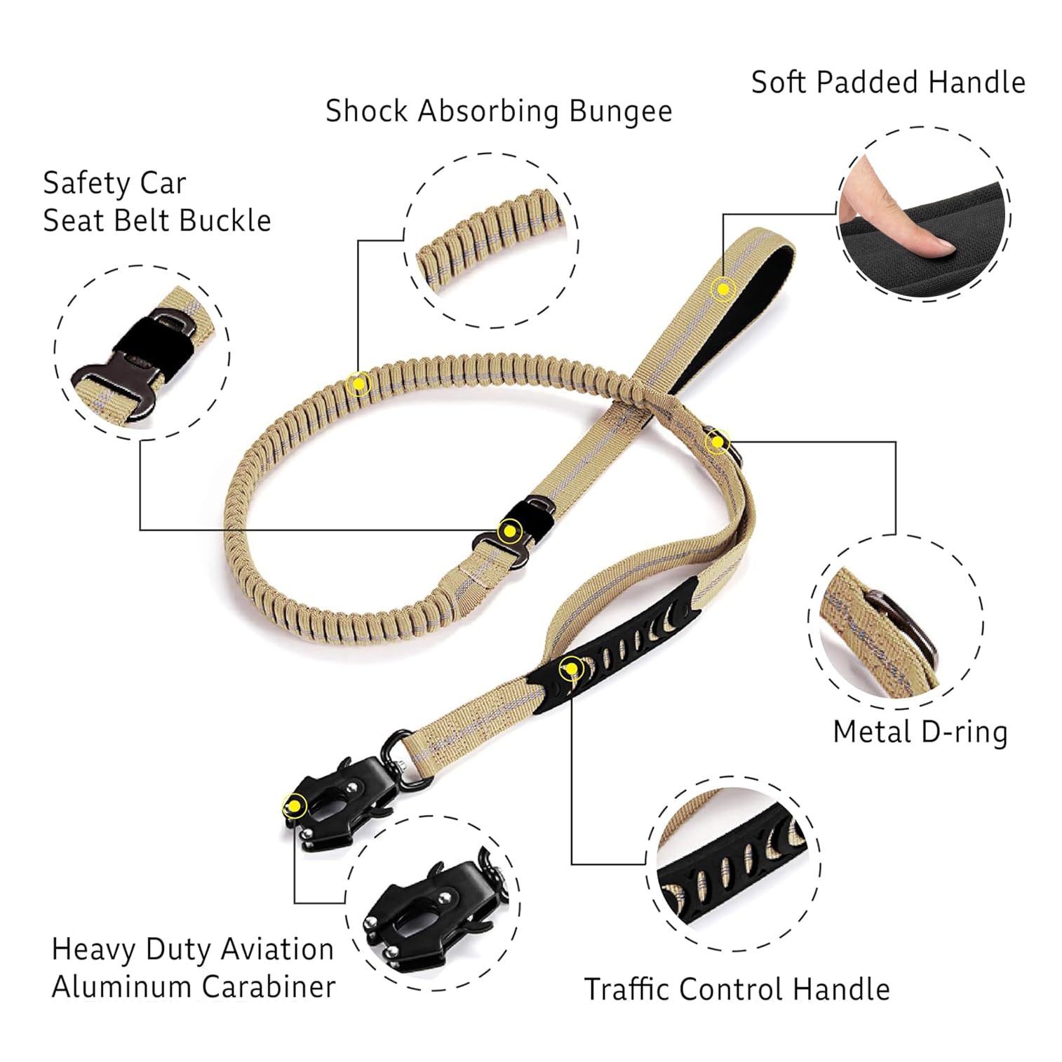 Airuidog heavy duty tactical dog leash quick-release keeps a secure, adjustable connect