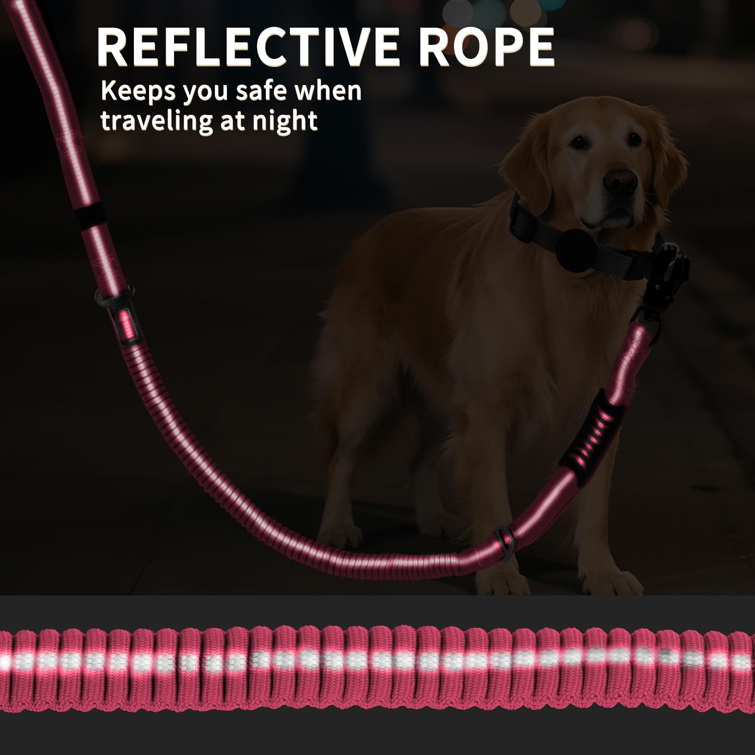 AIRUIDOG pink durable nylon leash with reinforced stitches withstands strong pulling