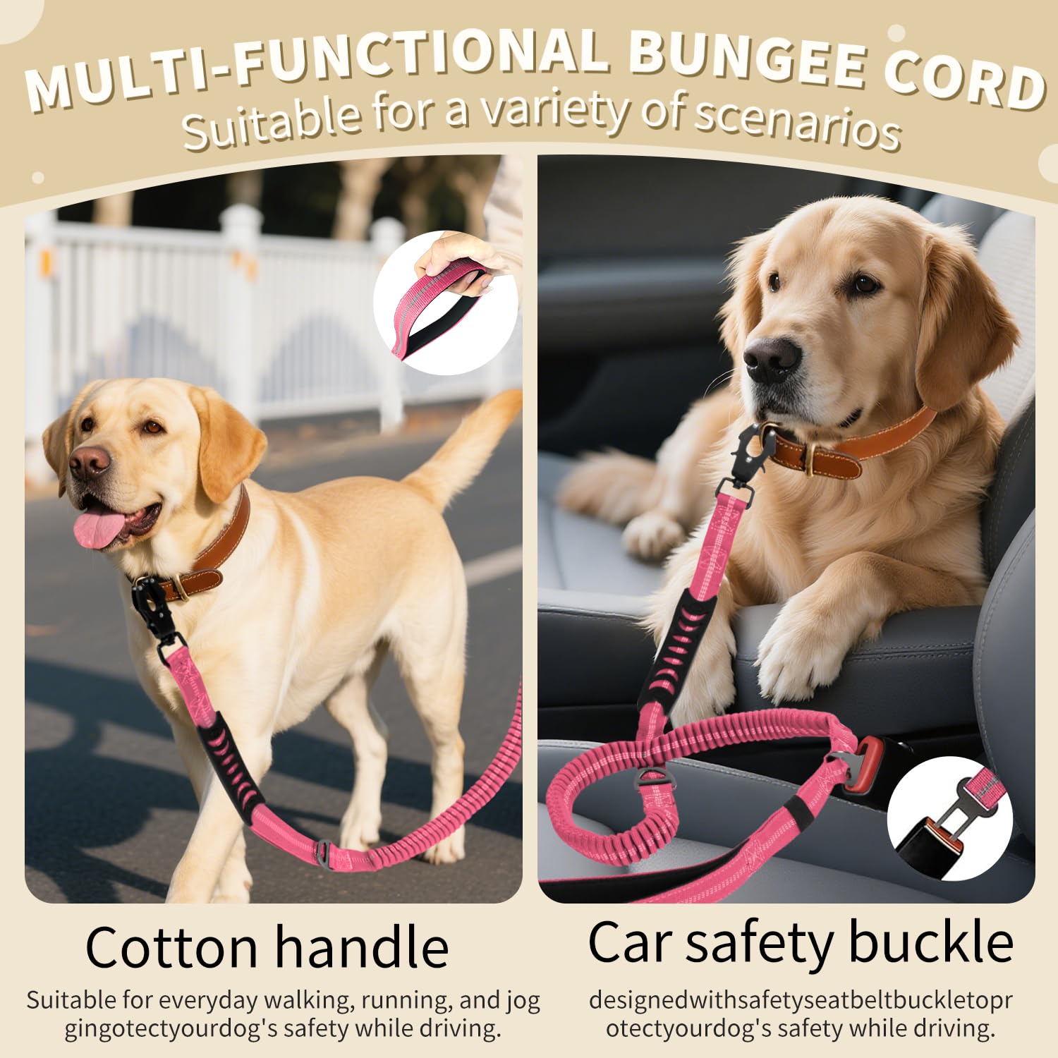 AIRUIDOG pink seat belt buckle keeps dogs secured in cars