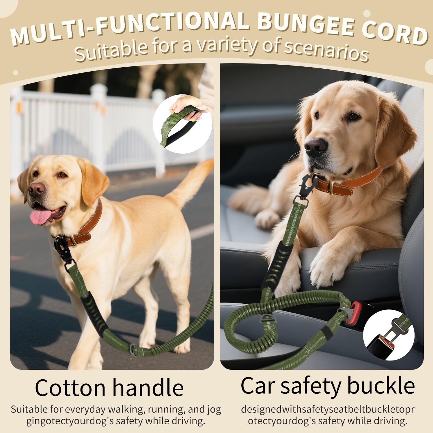 AIRUIDOG leash with seatbelt buckle designed for car safety during travel