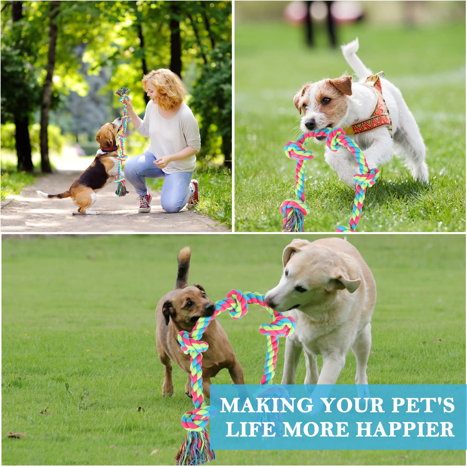 Aitmexcn dog rope toy-colorful-rope eye-catching design keeps dogs engaged.