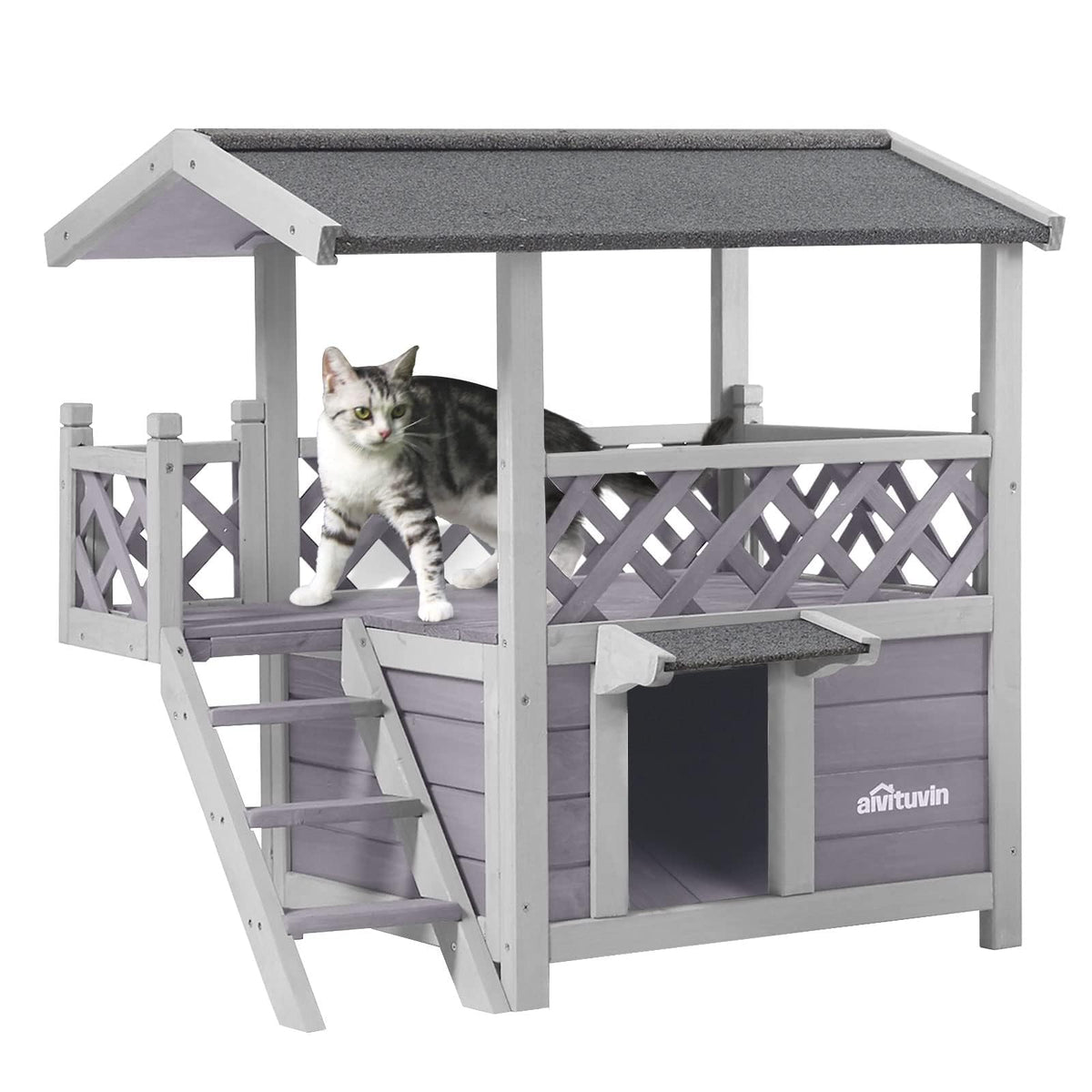 Aivituvin cat house with weatherproof roof for all-weather use