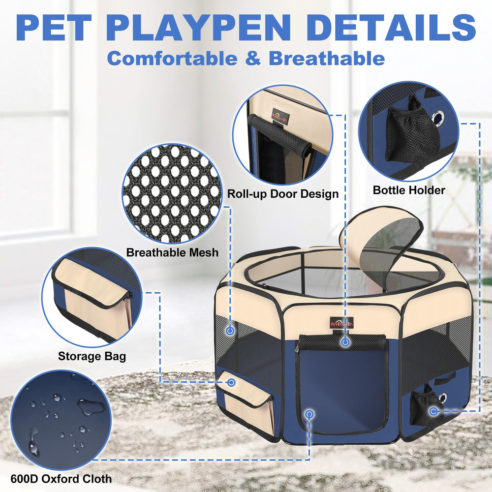 Aivituvin dog playpen blue-s assembled and ready for indoor lounge