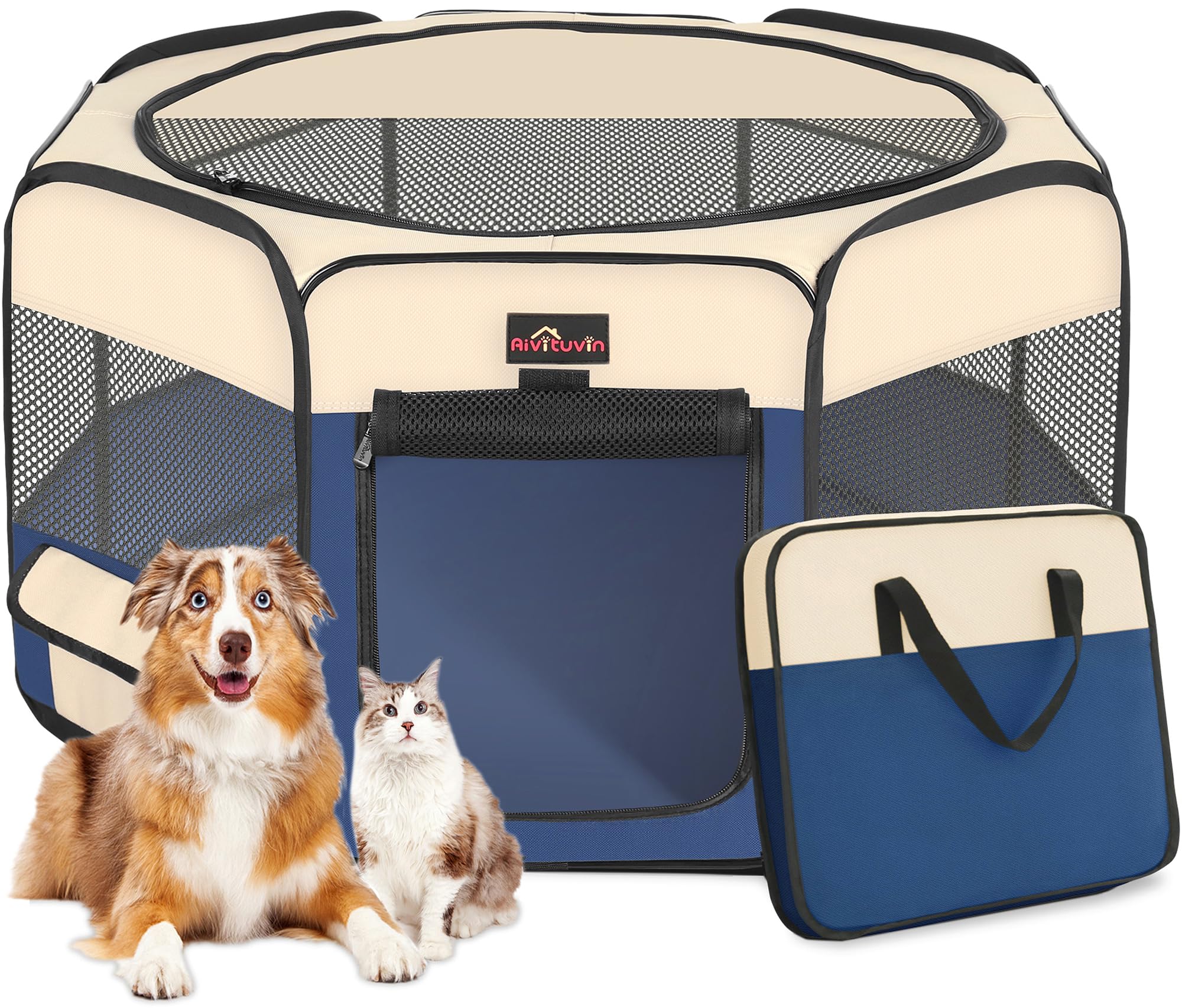 Aivituvin dog playpen foldable blue-s outer view for safe outdoor play