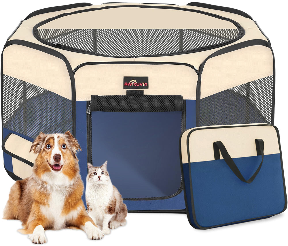 Aivituvin dog playpen foldable blue-s outer view for safe outdoor play