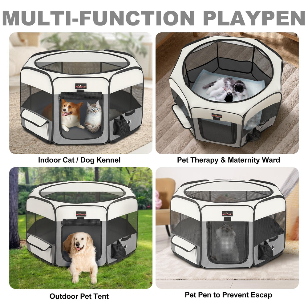 Aivituvin pet playpen size chart highlights XL option for larger pets.