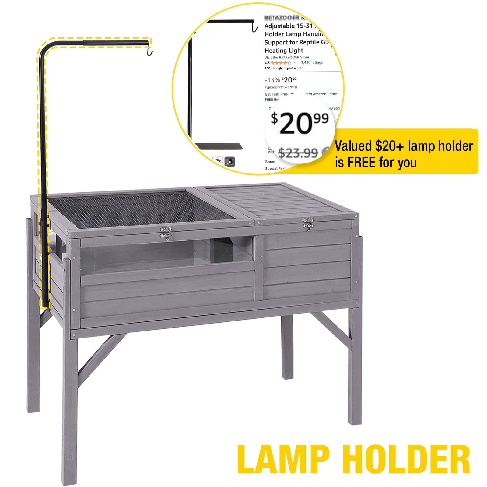 Aivituvin tortoise habitat adjustable lamp holder supports customizable heating for comfort.