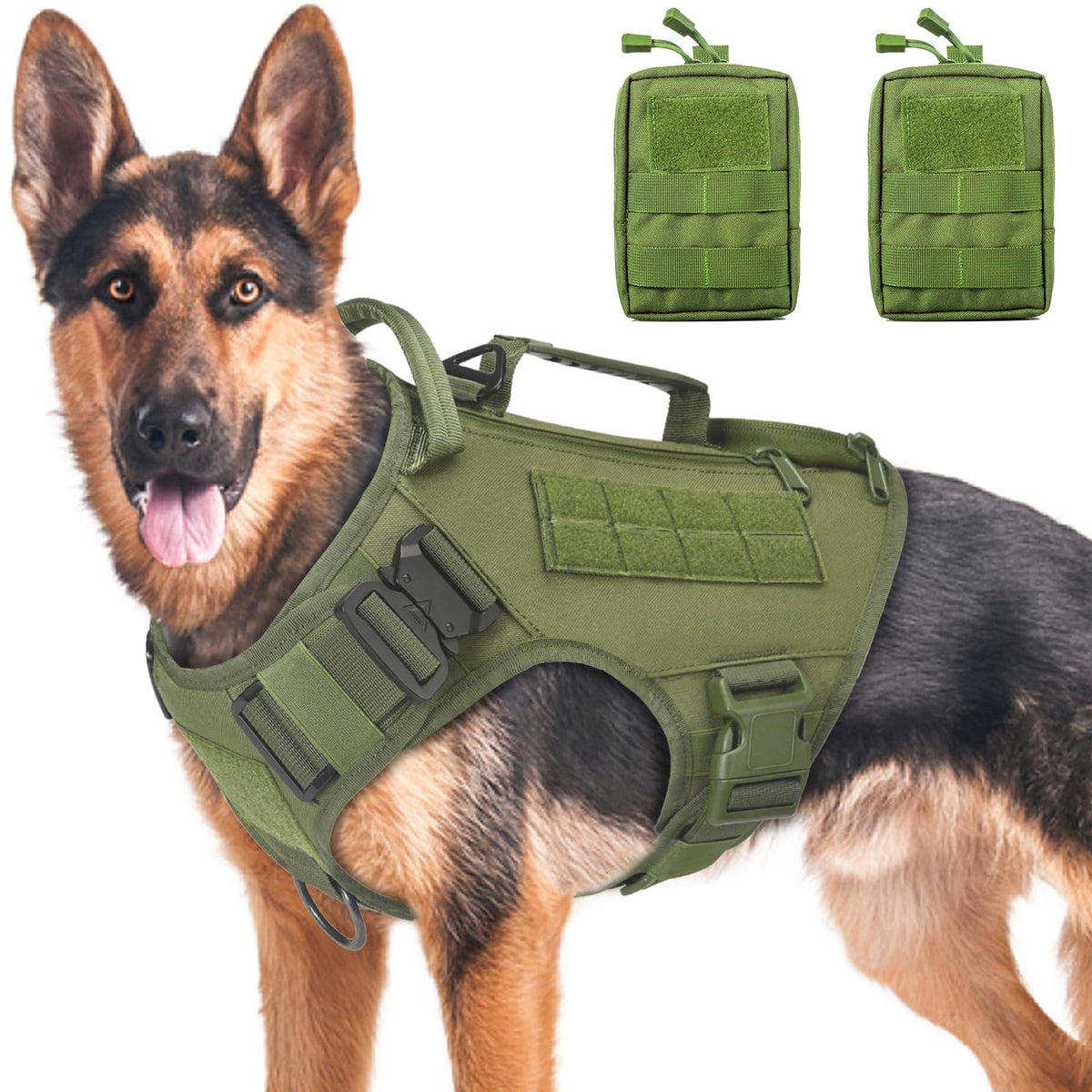 AIWAI Tactical Dog Backpack with green side bags for organized training essentials.