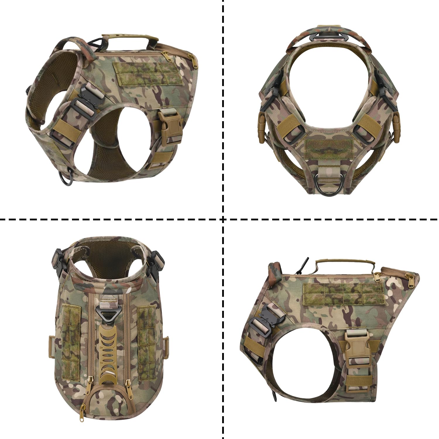 AIWAI Tactical Dog Harness sturdy metal buckles ensure secure support during strong pulls.