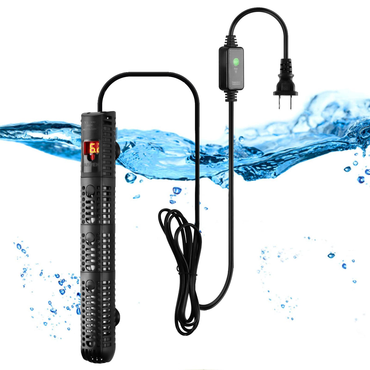 AIWEK aquarium heater 300W front view exemplifies compact design for tight tanks and easy placement