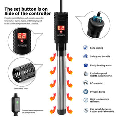 AIWEK aquarium heater digital LED display shows real-time temp for precise control