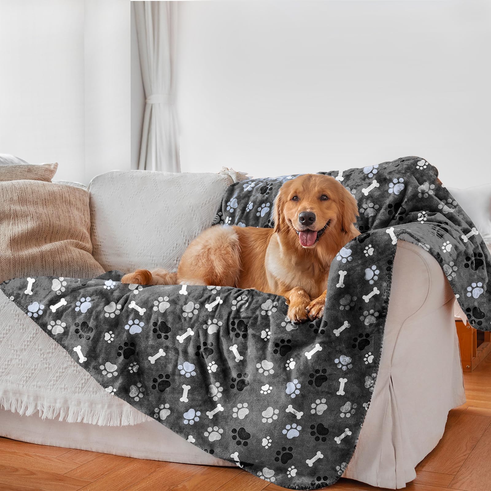 AIWEK Waterproof Dog Blanket shows water-repellent coating protecting furniture from spills.