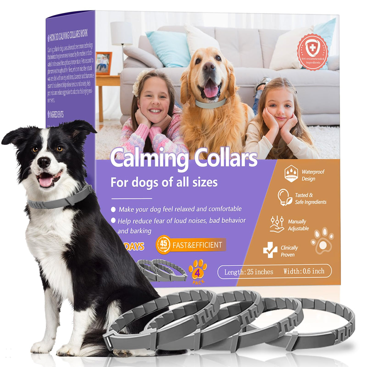 Aiwojiujiu 4-pack calming collar pack shot offering ongoing comfort for anxious dogs