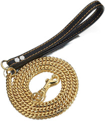 AIYIDI strong dog chain gold leash close-up, smooth edges for safe handling.