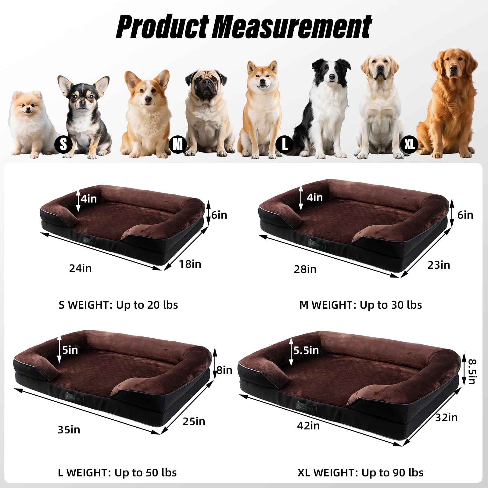 AJICONG orthopedic dog bed egg-shape side bolster closeup highlights cozy support.