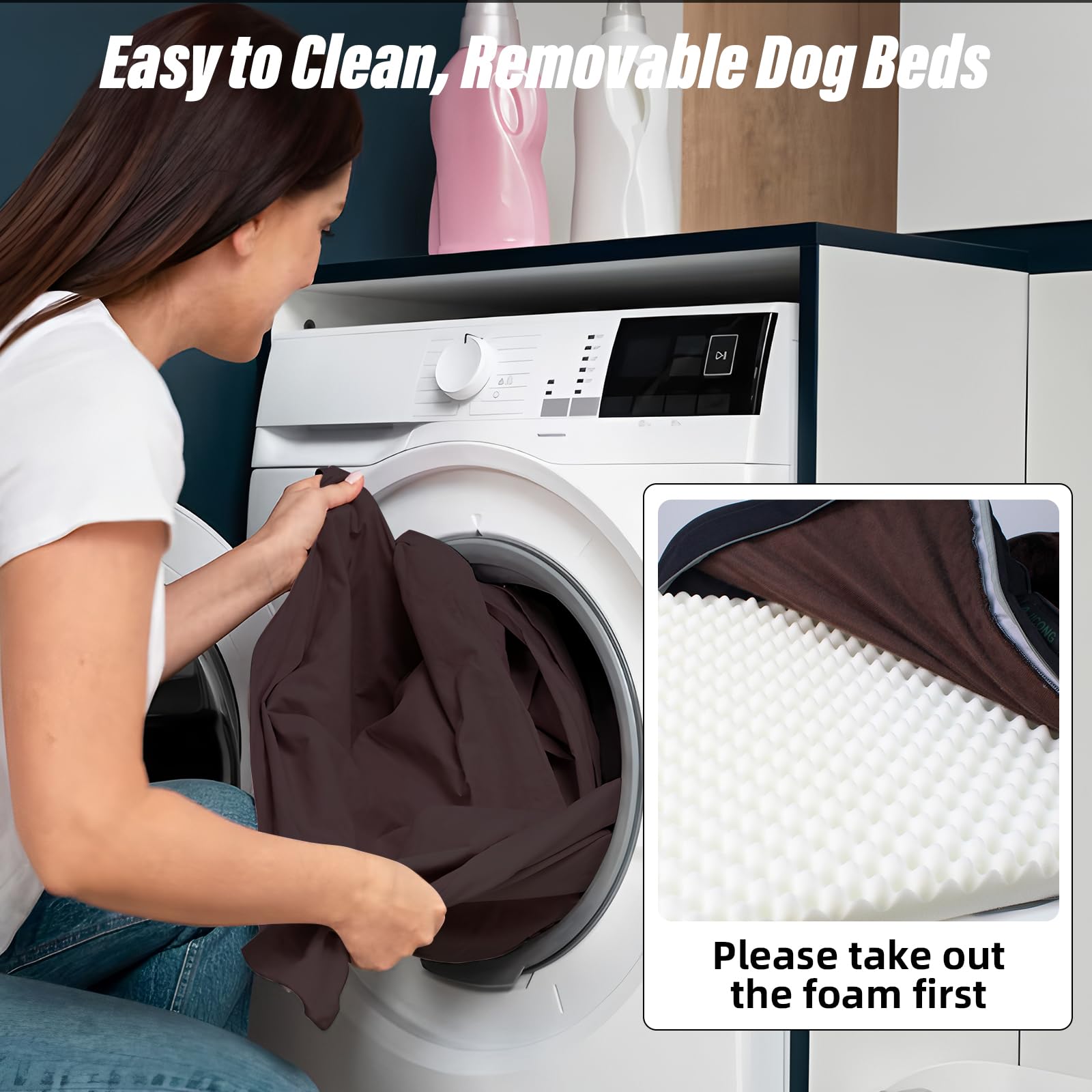 AJICONG orthopedic dog bed non-slip bottom remains steady on wood floors.