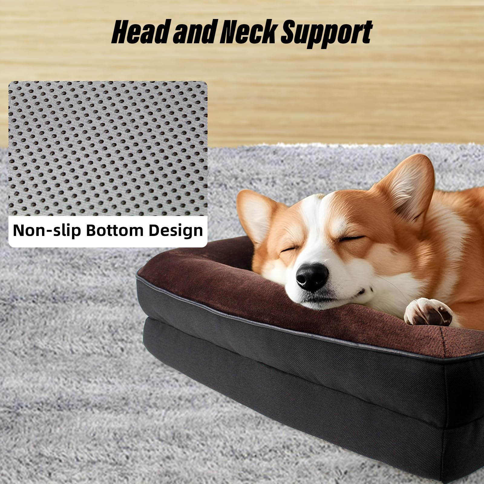 AJICONG orthoped ic dog bed removable cover closeup with visible zipper for cleaning.