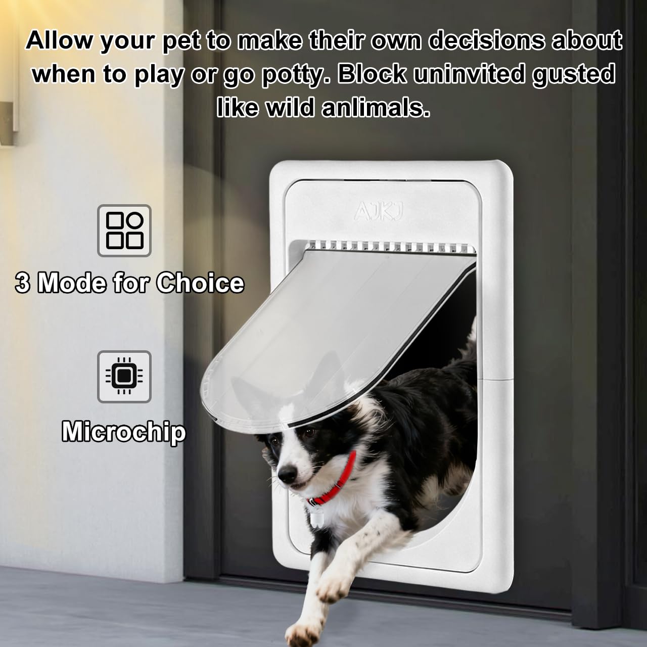 AJKJ Smart Pet Door sensor close-up shows precise pet sensing