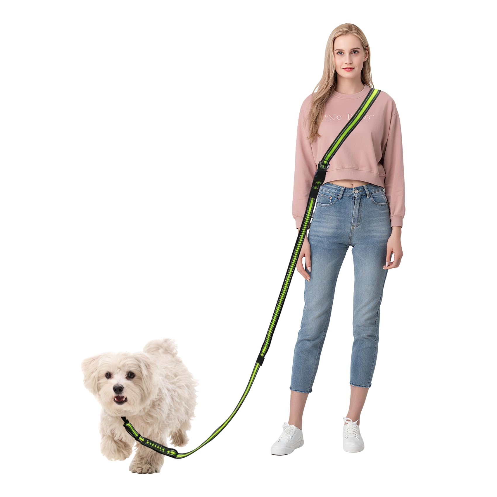 Ajvvf hands-free leash waist-strap setup for comfortable hands-free walking.