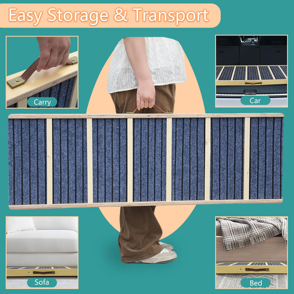 AKACIJA Dog Ramp for Bed access-on-bed shows easy use for dogs of various sizes.