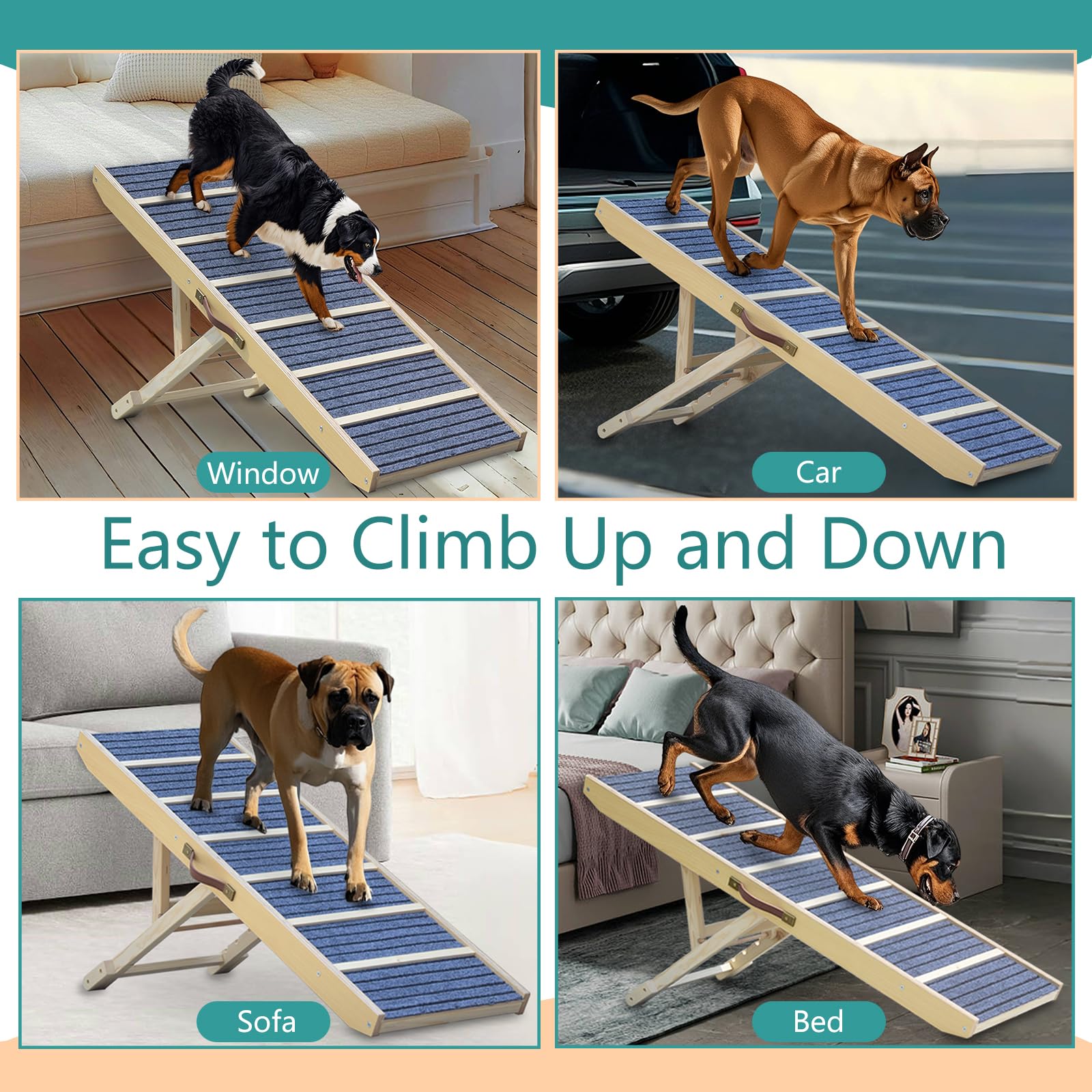 AKACIJA Dog Ramp for Bed anti-slip-grip emphasizes secure climbing on floors and carpets.