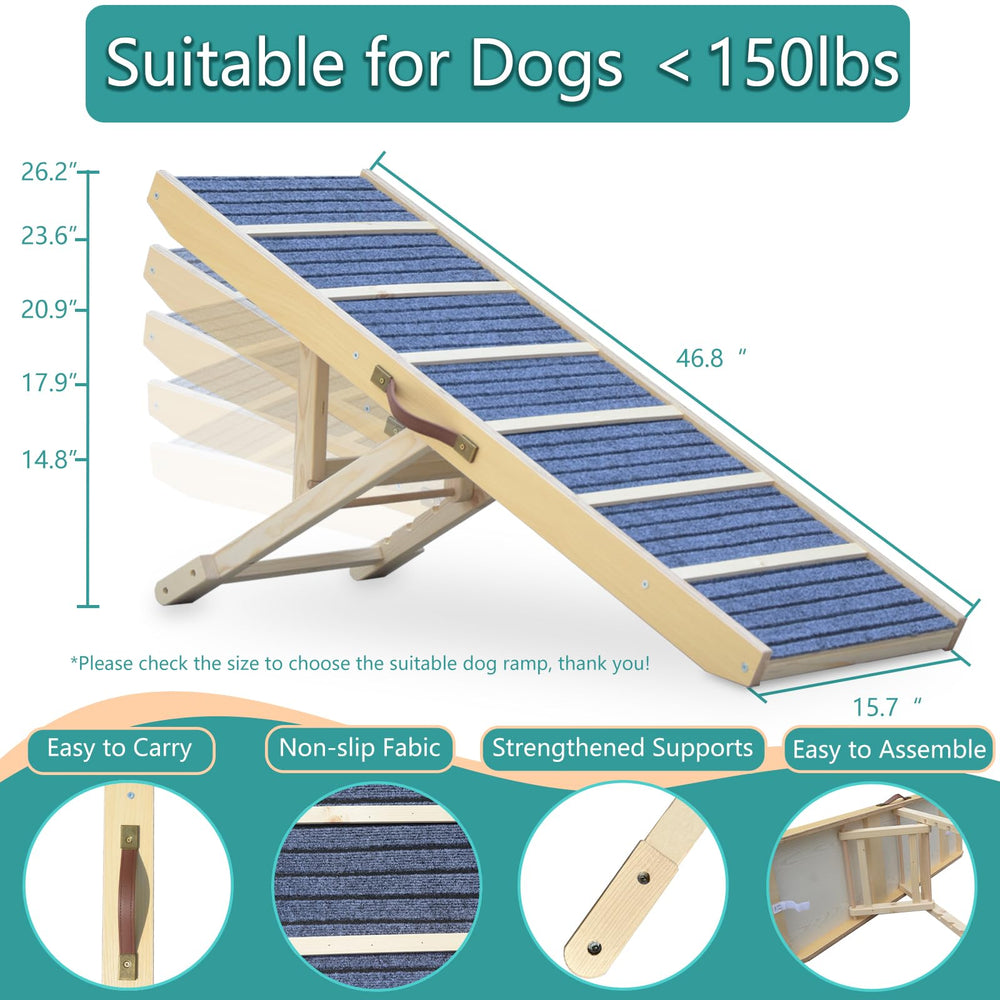 AKACIJA Dog Ramp for Bed solid-wood indicates durable, stable construction for up to 150 lbs.