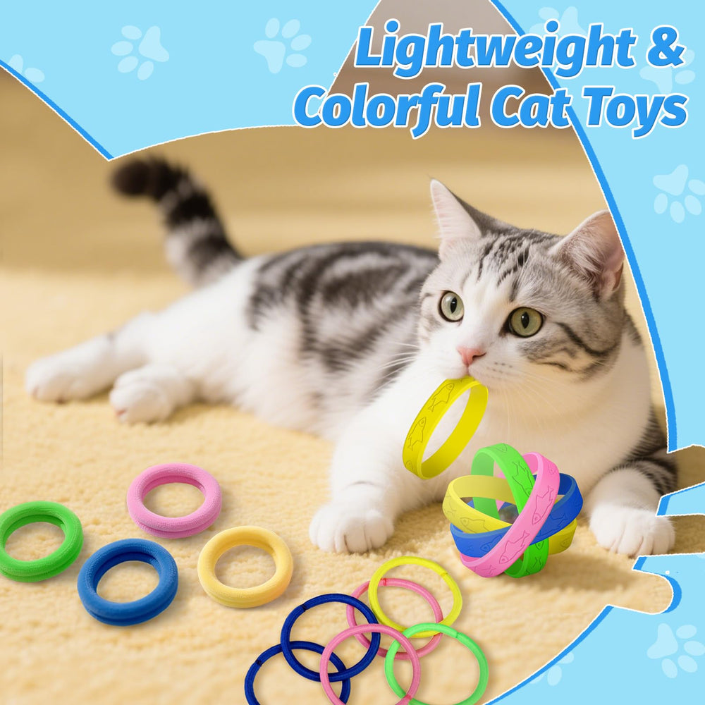 AKAIXI colorful rubber cat chew toys in bright colors ideal for chasing.