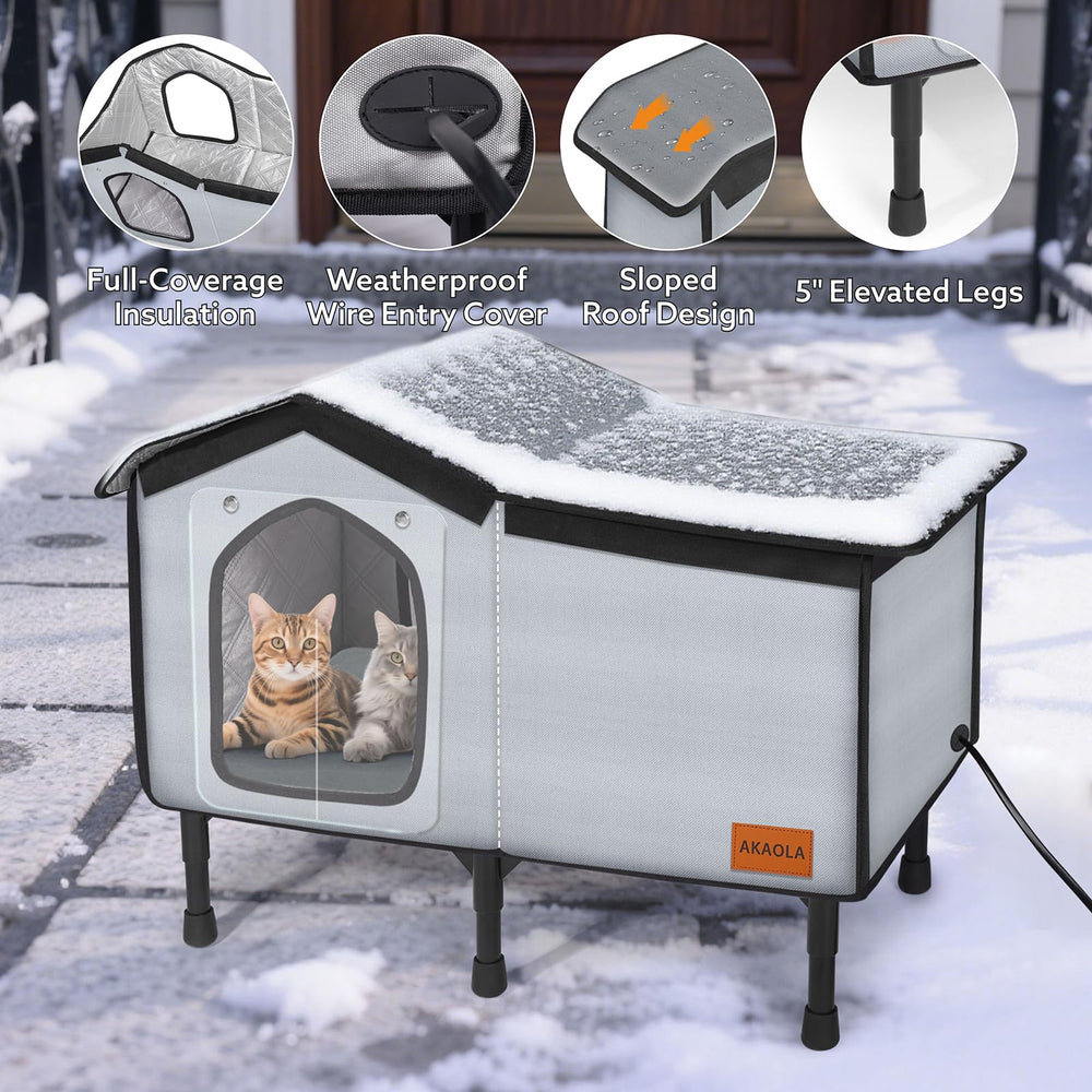 AKAOLA cat house five-inch elevated base keeps paws off cold ground.