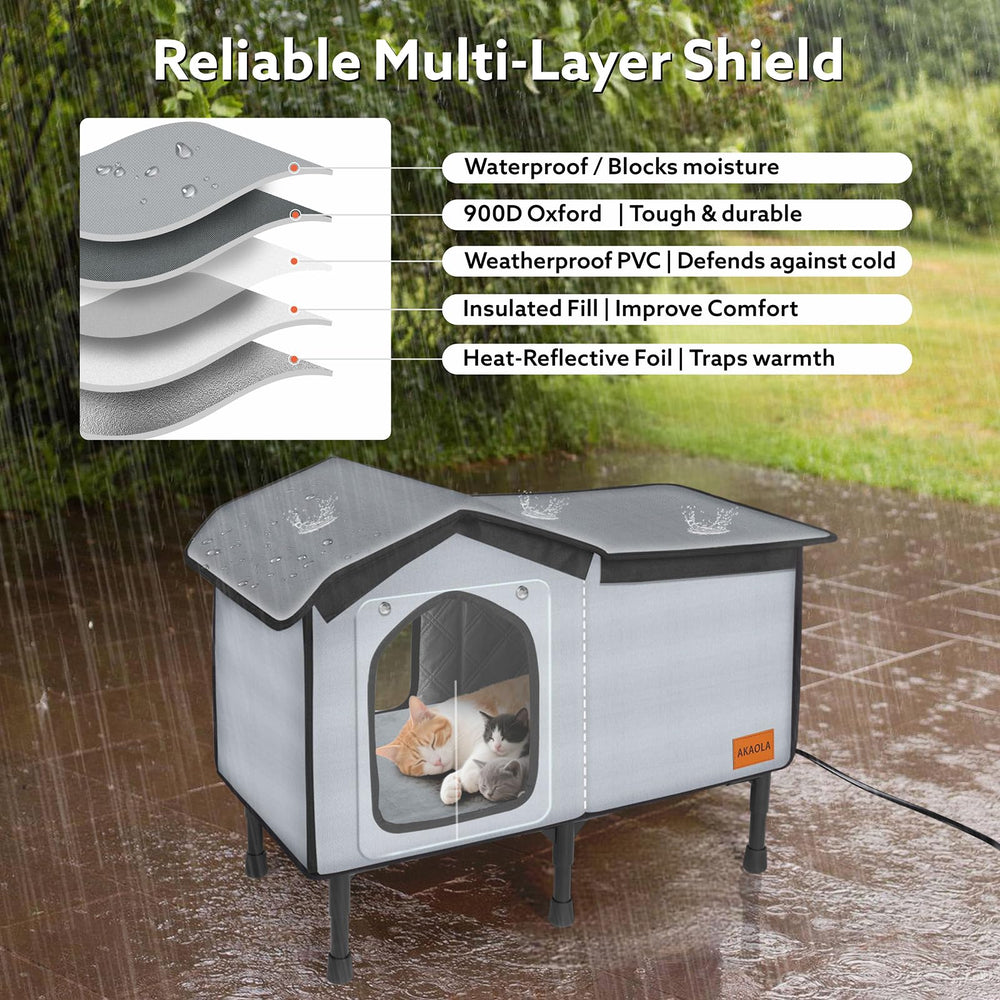 AKAOLA cat house 100% waterproof tarpaulin keeps interior dry during storms.
