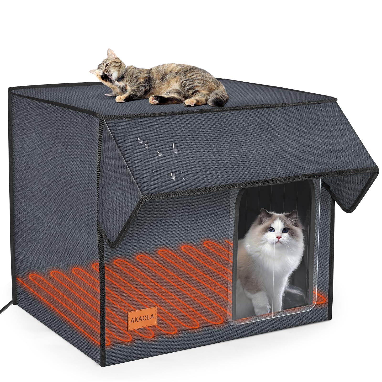AKAOLA Large Heated Cat House outdoor weatherproof shows rugged year-round shelter for outdoor cats.