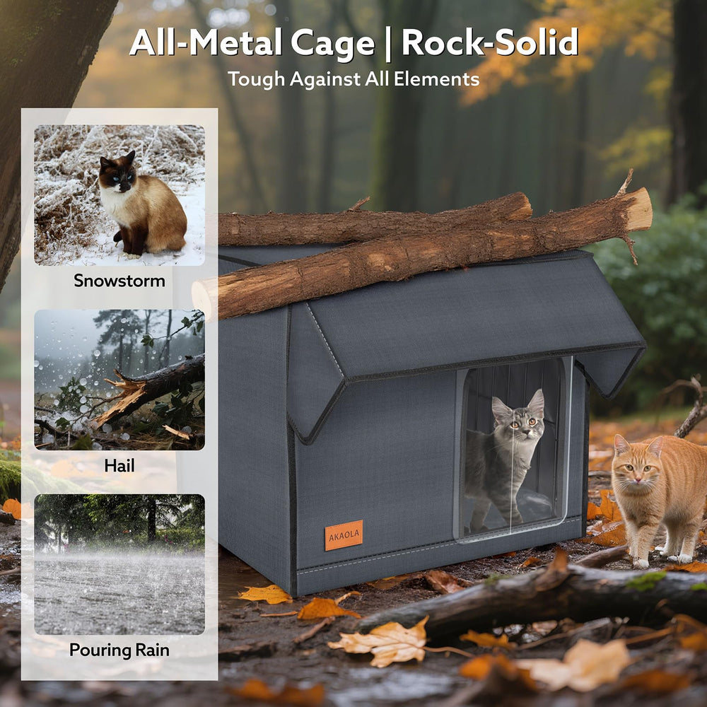 AKAOLA Large Heated Cat House predator-safe-escape-door shows secure entry for fleeing threats.
