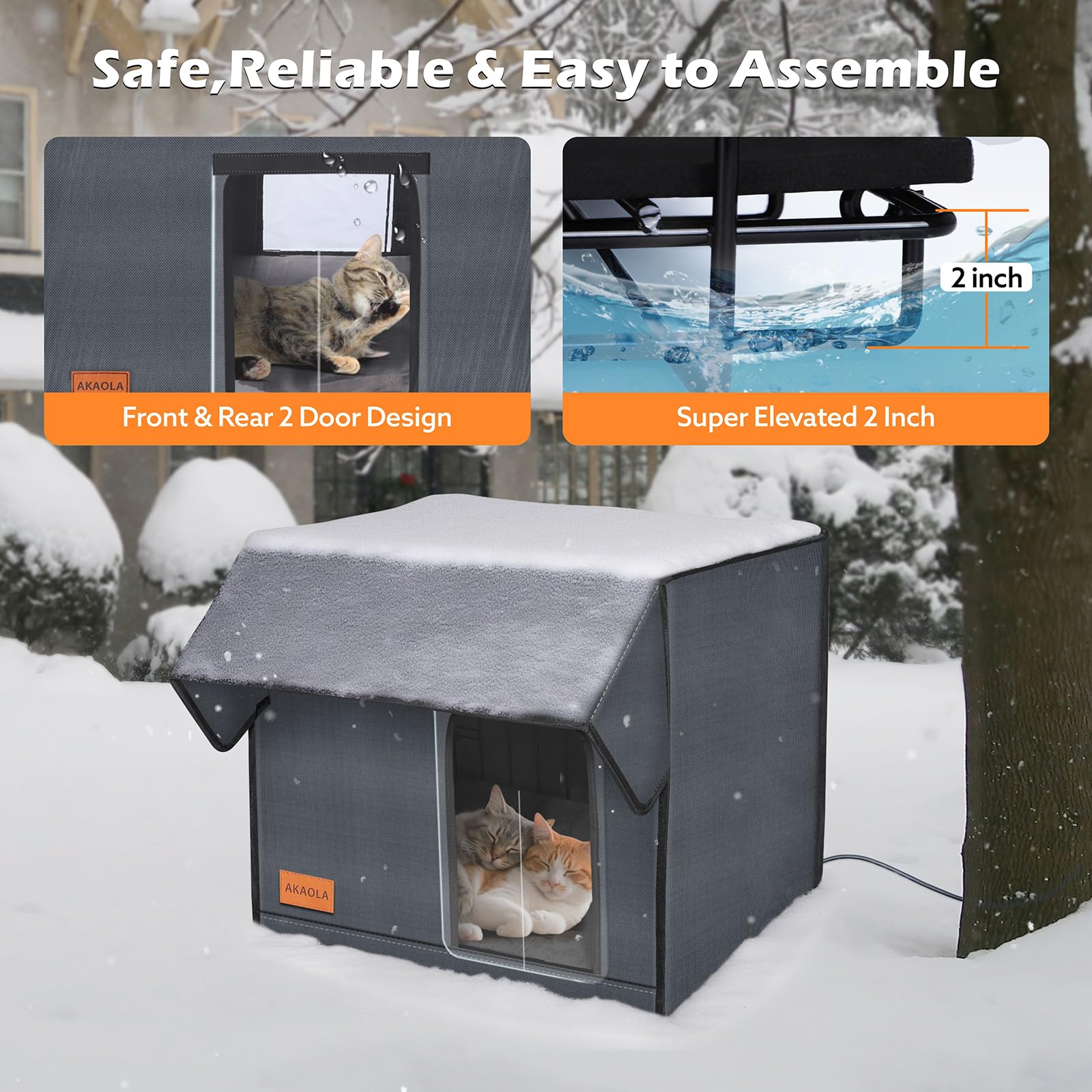 AKAOLA Large Heated Cat House ul-heating-pad provides steady warmth in cold conditions.