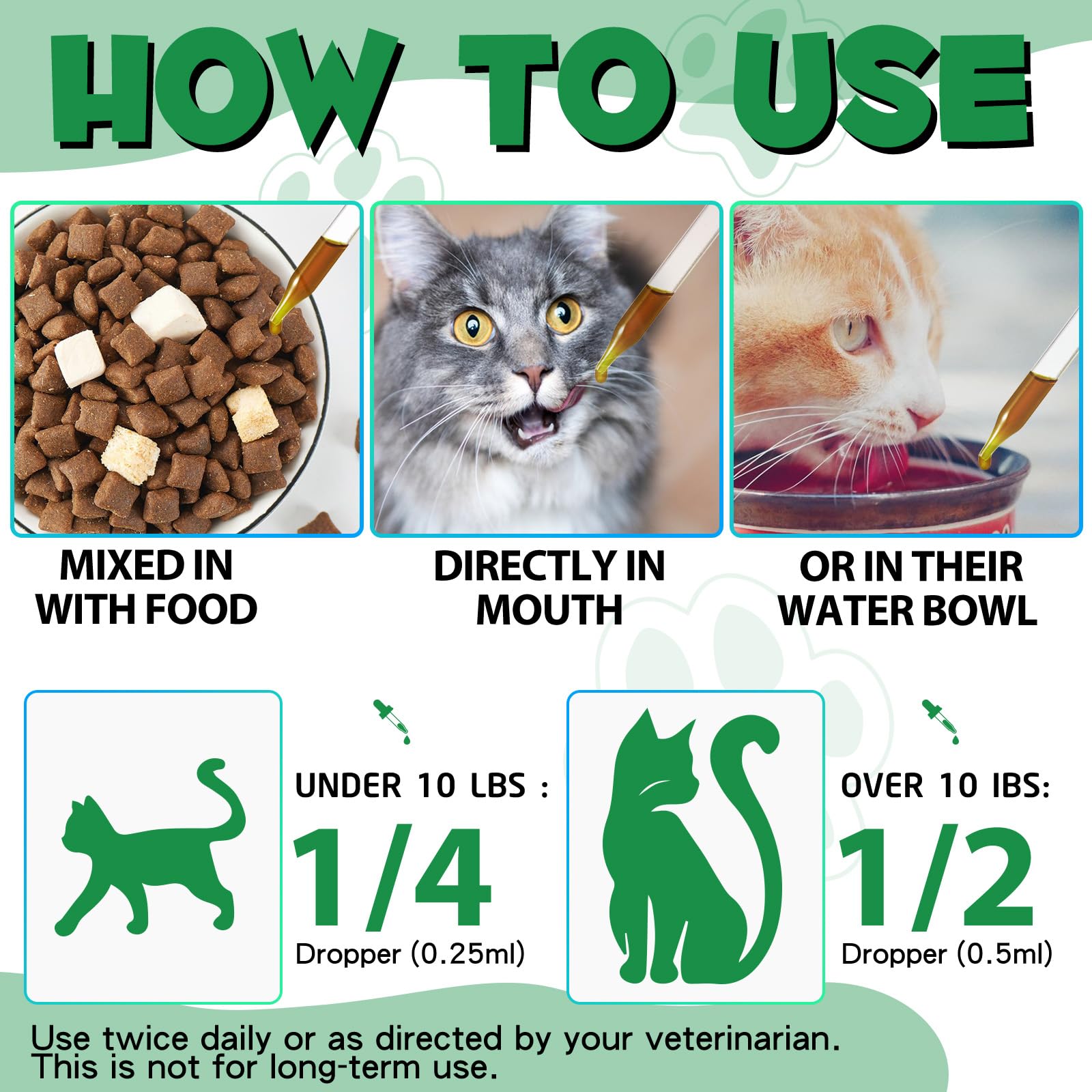 Akareni bottle with measuring dropper shows precise dosage for cats of all sizes.